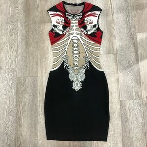 ALEXANDER MQUEEN Skeleton Print Black Dress